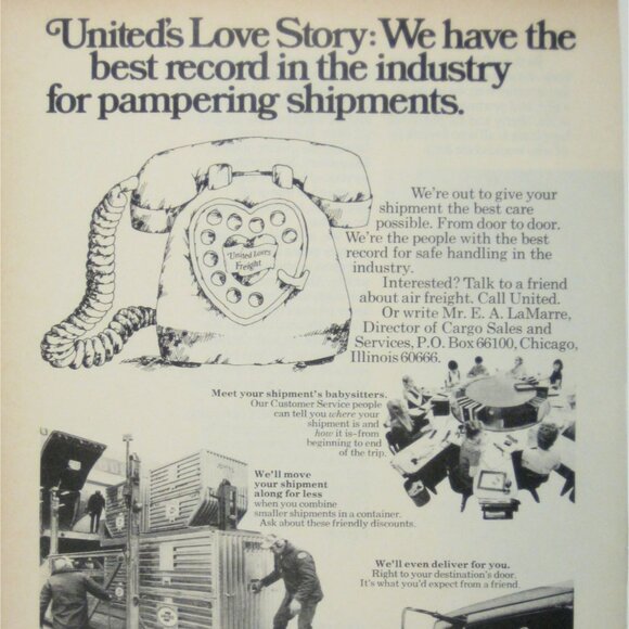 1972 Vintage United Air Lines Jet Freight Advertisement Print Cargo Telephone - Picture 2 of 2